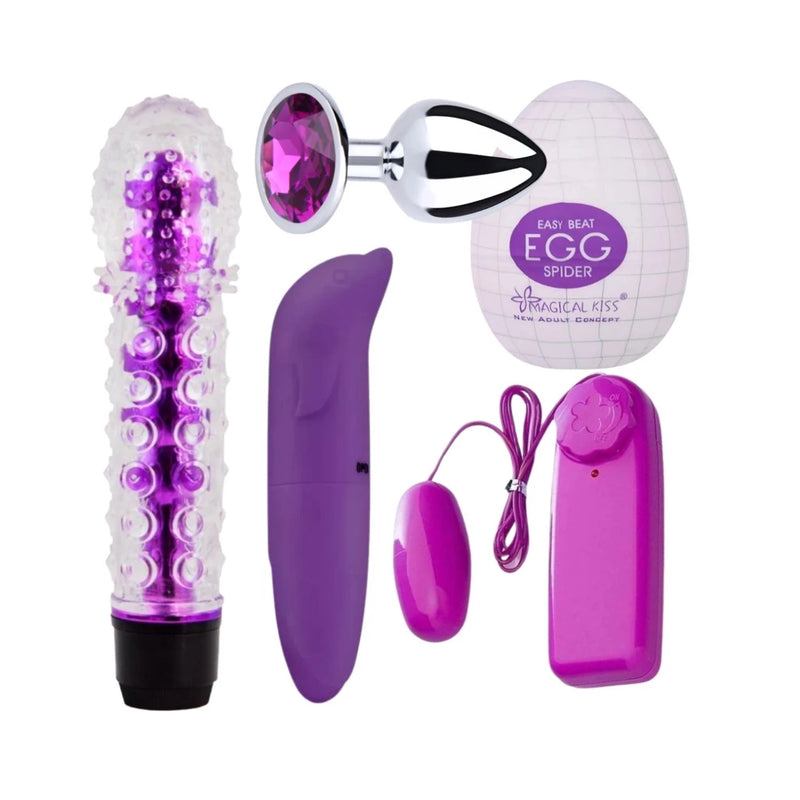 Kit Sex Shop Vibrador Golfinho + Vibro Bullet+Personal Vibrador Feminino + Plug Anal+Egg Masturbador